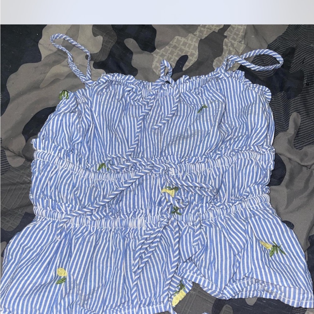 Blue and White Striped Sleeveless Top